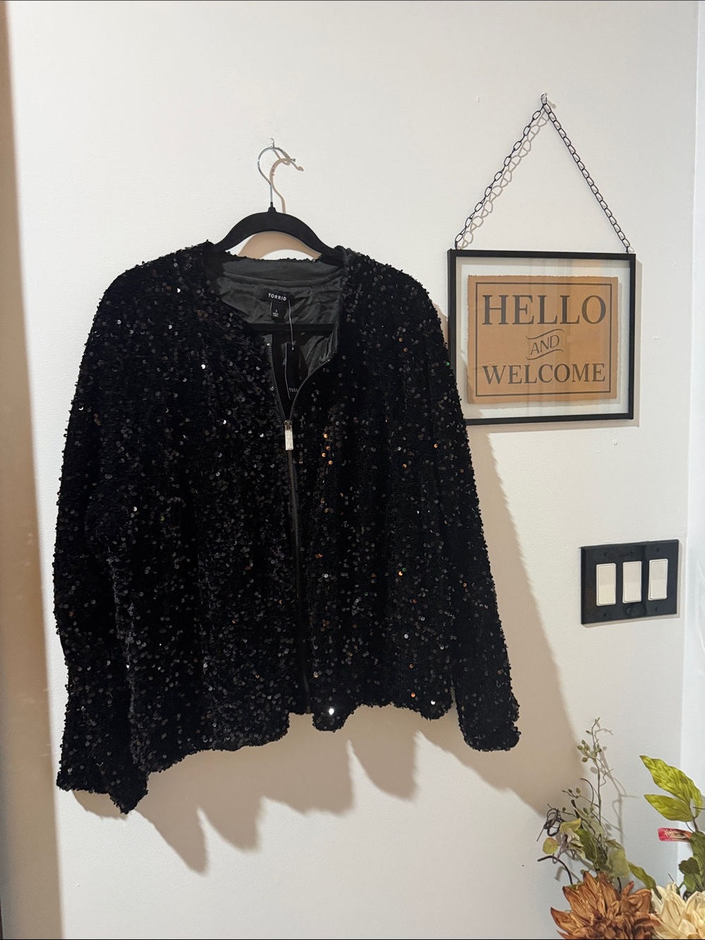 torrid Black Sequin Zip-Front Sweater Jacket